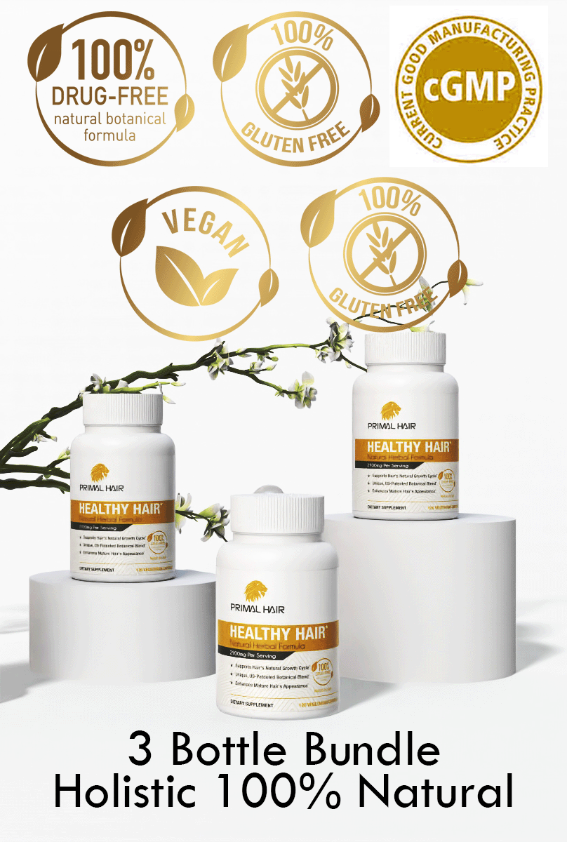 Primal Hair - 100% Natural Growth Treatment, Reduces Hair Loss, US Patented Formula Proven Effective for Men & Women, 100% Vegan Ingredients, Non-GMO